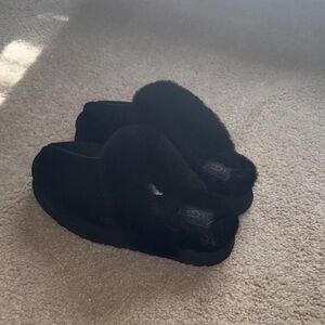 UGG Black Faux Shearling Slide Sandals